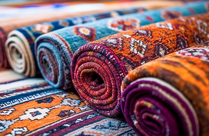 a few rolled up rugs