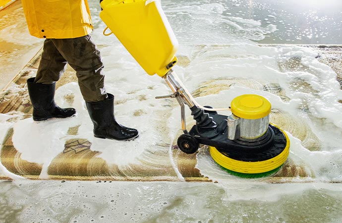 an expert cleaning a rug using professional equipment