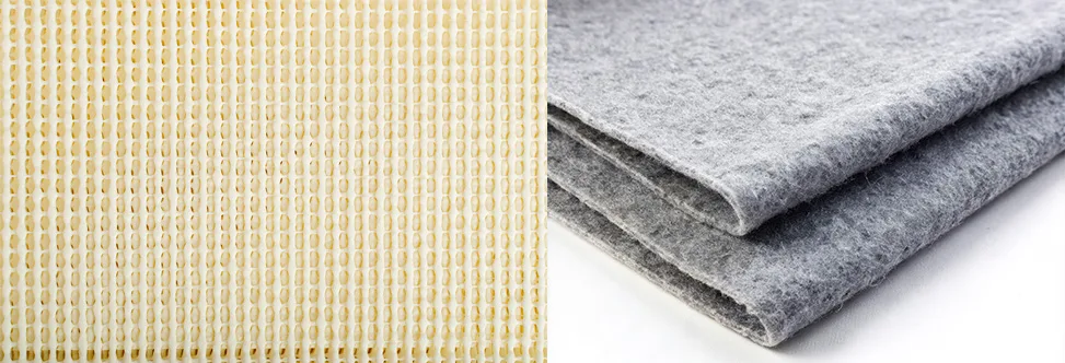 Various rug pad materials for different types of rugs.