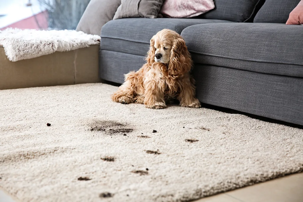 a dog laying on a rug